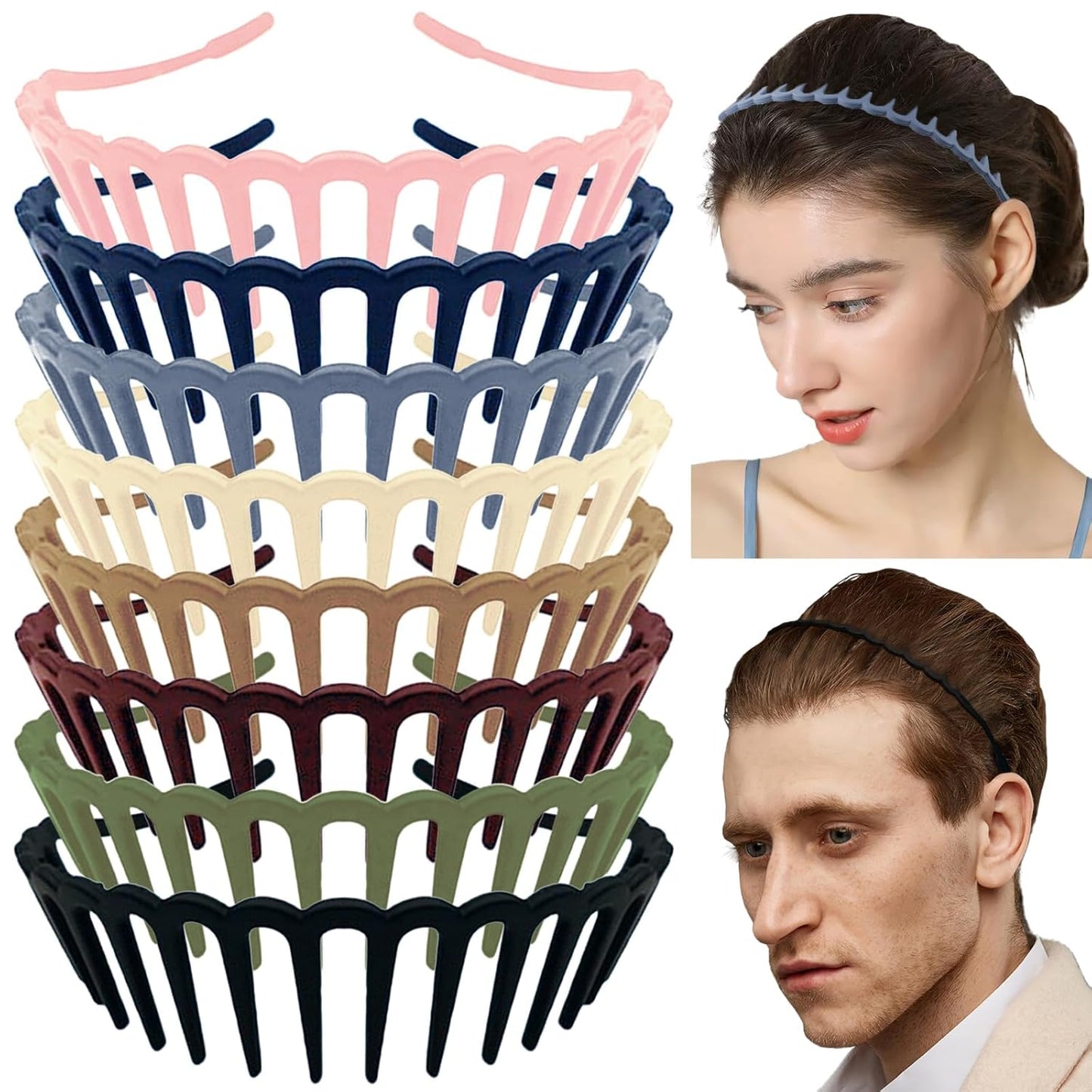 Zig Zag Headbands for Women & Girls - 8 PCS Shark Teeth Non-Slip Plastic Hair Bands | Clear 90s Style
