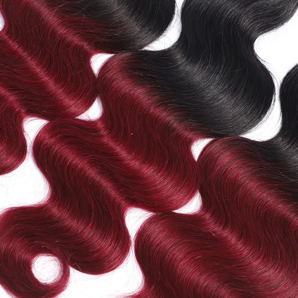 Ombre Body Wave Bundles Human Hair 99j Bundle 22 24 26 Inch 300g 8A Grade Brazilian Virgin Hair 3 Bundles Burgundy Body Wave Bundles Hair Weave