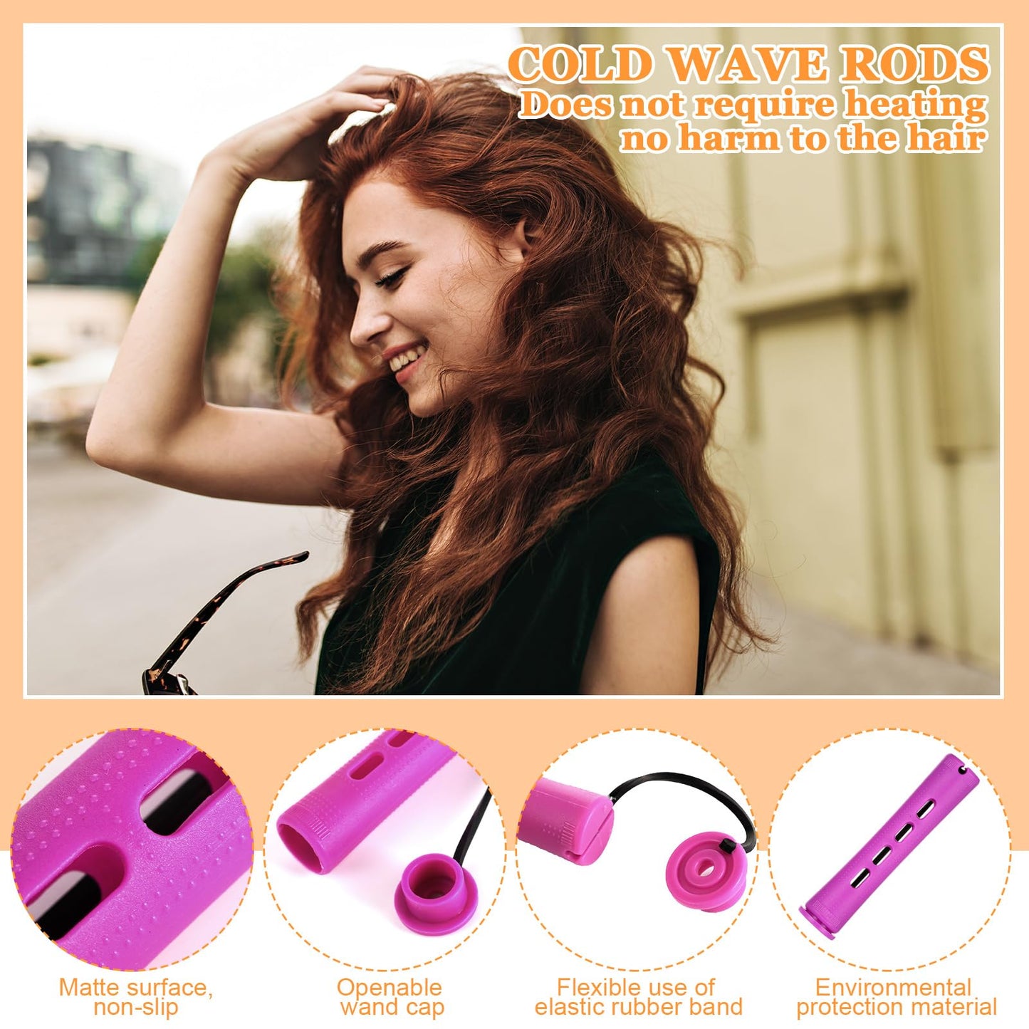 68 Pcs Hair Perm Rods Set - 6 Sizes Plastic Cold Wave Rods with Rat Tail Combs Hair Styling Clips, Perming Rods for Long Short Natural Hair Hairdressing Tools