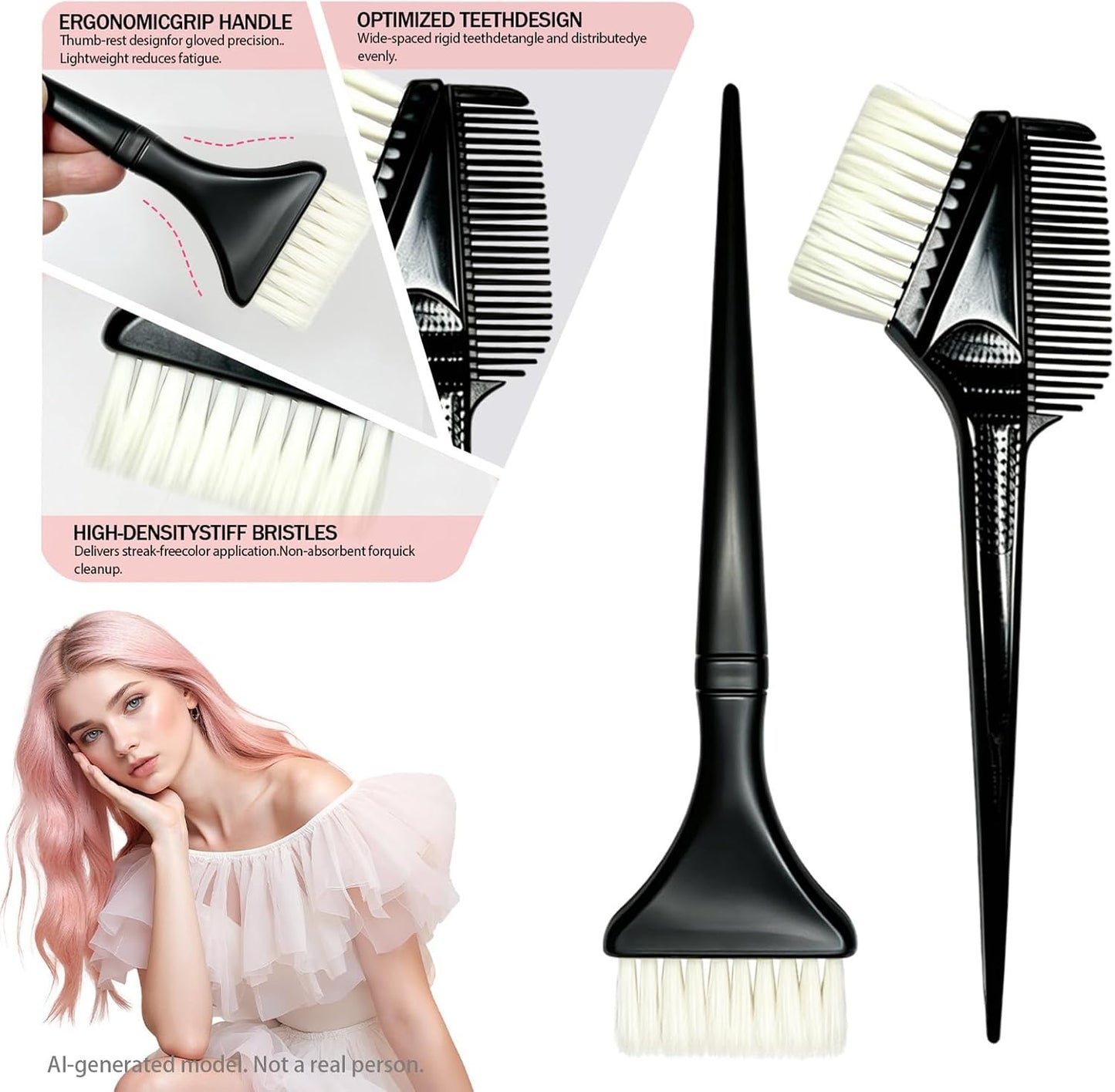 Professional Hair Dye Kit - 12 Pcs Salon Tools Set with Brush, Bowl, Clips & Gloves | Black Hair Bleaching & Highlighting