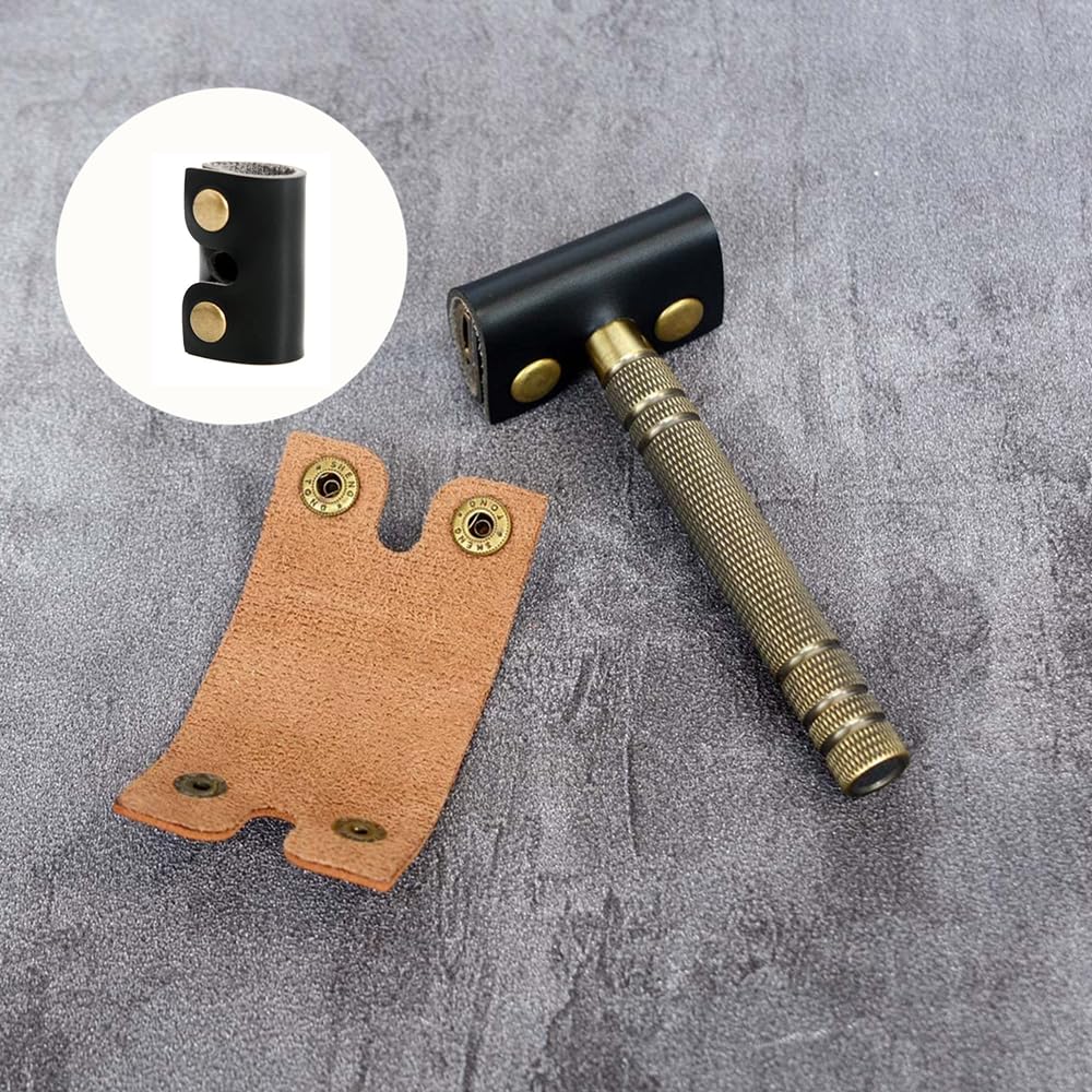 Selxran Leather Safety Razor Cover Travel Case, 2 Pcs Double Edge Razor Head Protecting Sheath, Safety Razor Blade Guard, Shaving Travel Cover Leather Cover Fits Most Safety Razors (Black)
