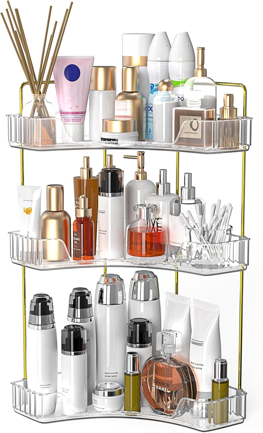 Corner Bathroom Counter Organizer - 3-Tier Makeup & Skincare Shelf | Vanity & Perfume Tray for Efficient Storage