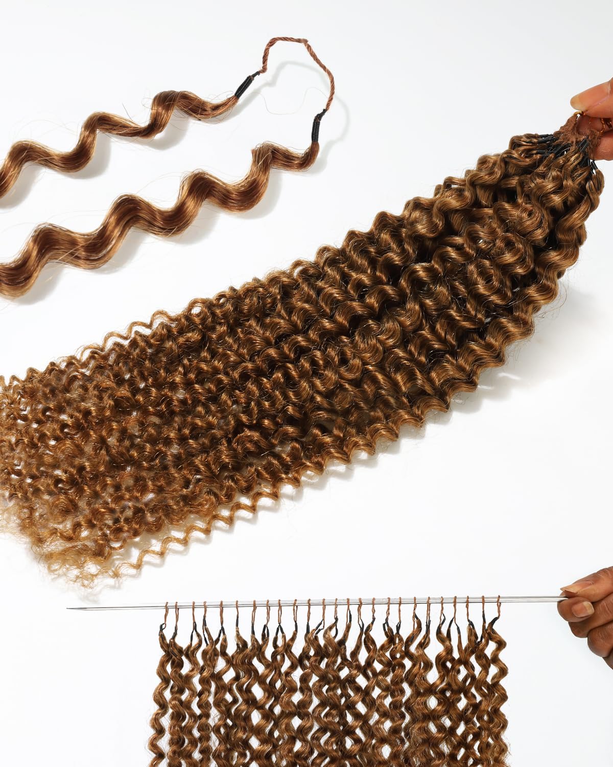 BEEOS Kinky Curly Crochet Human Hair #30 Auburn Ginger, Pre-Separated Knotless Invisible String Feather Crochet Hair for Women, Miracle Knots 40g 20 Inch