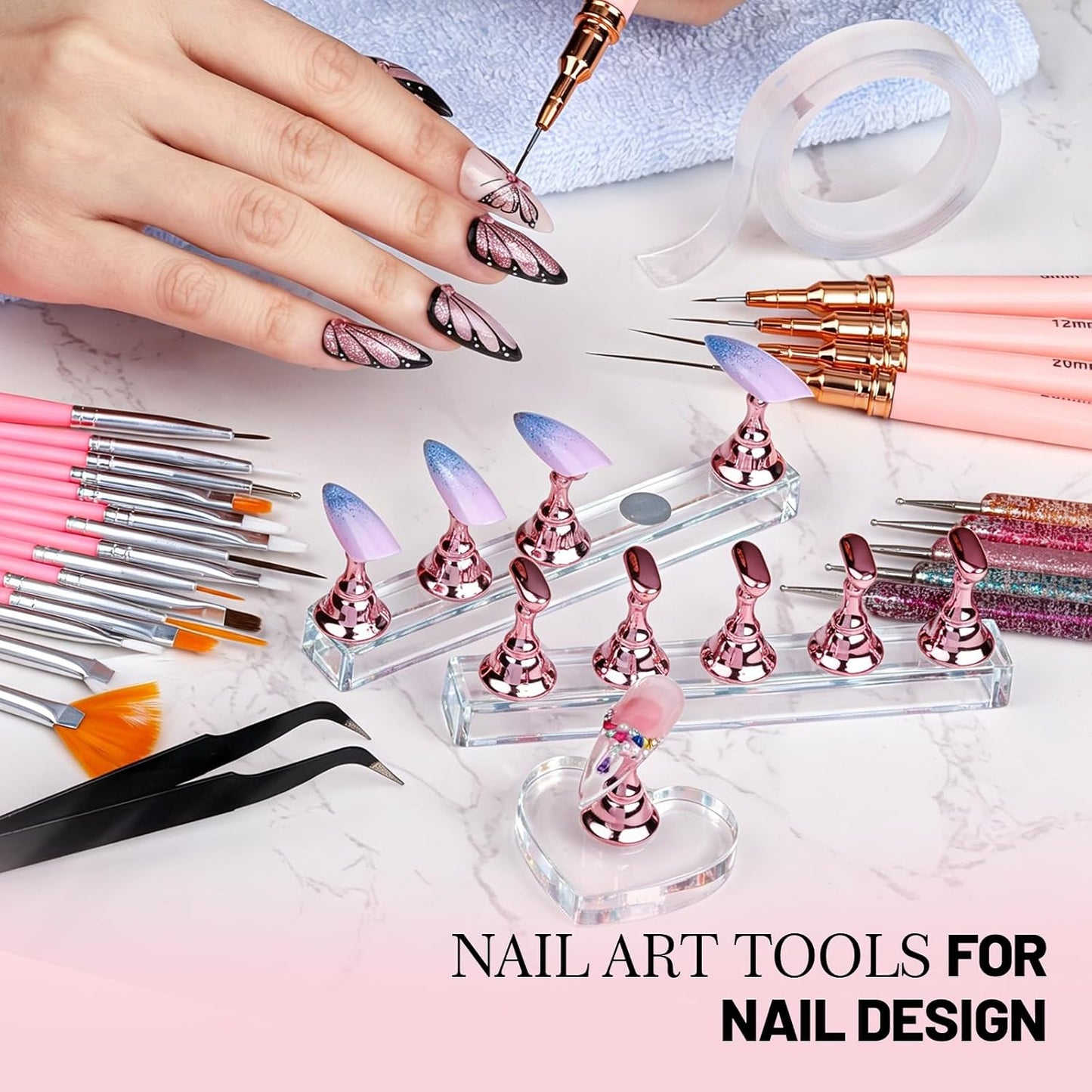 Nail Art Tools Set - Professional Brushes & Stand for Creative Nail Design | Includes Liner, Dotting Tool & Holder