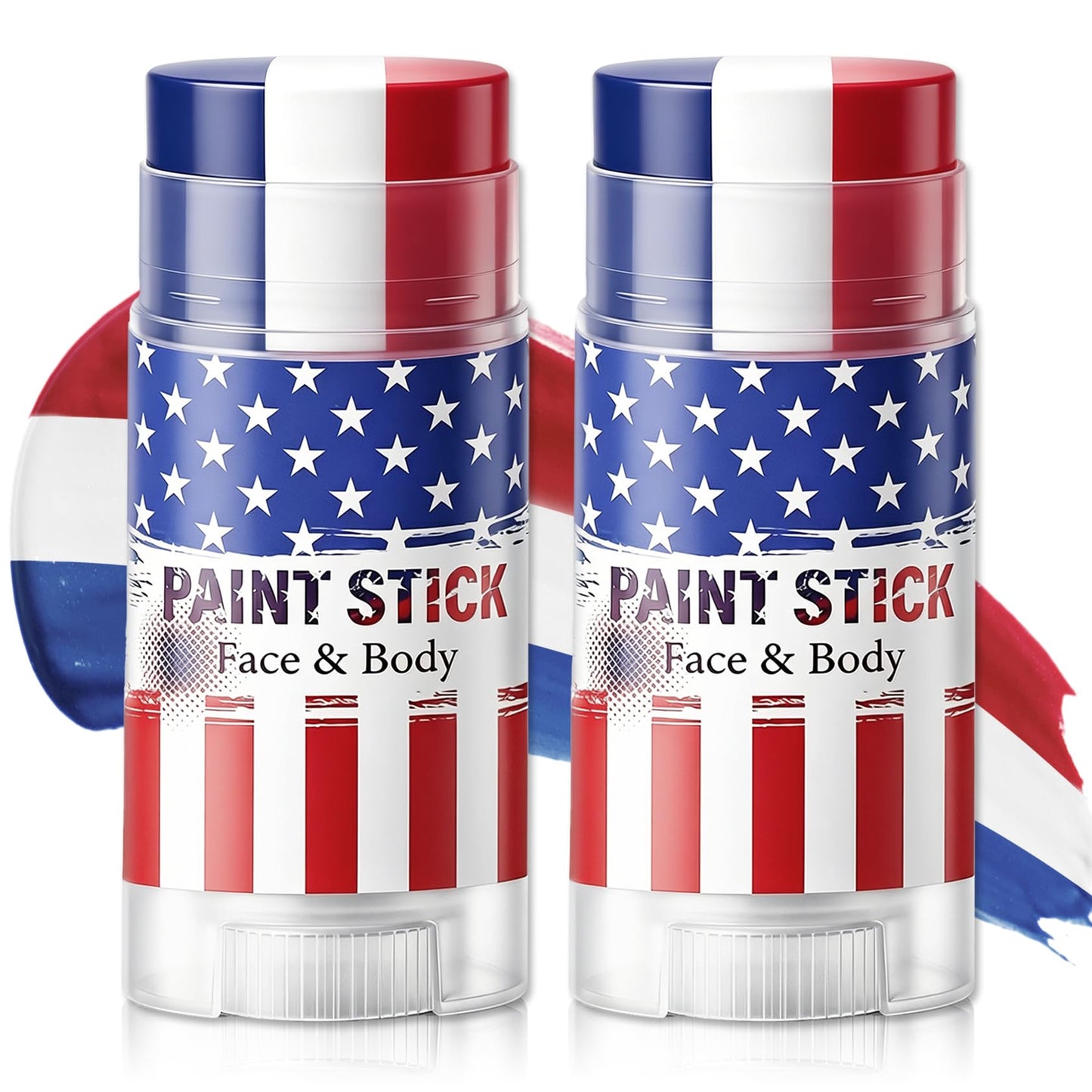 LZXLUKGIR 2PCS Red White and Blue Face Paint Sticks,4th of July USA Face Paint for Independence Day,3 in 1 Colors Face Body Paint Sticks for Soccer,Football,Softball,Baseball Eye Black Stick （01 USA）