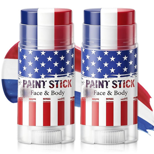LZXLUKGIR 2PCS Red White and Blue Face Paint Sticks,4th of July USA Face Paint for Independence Day,3 in 1 Colors Face Body Paint Sticks for Soccer,Football,Softball,Baseball Eye Black Stick （01 USA）