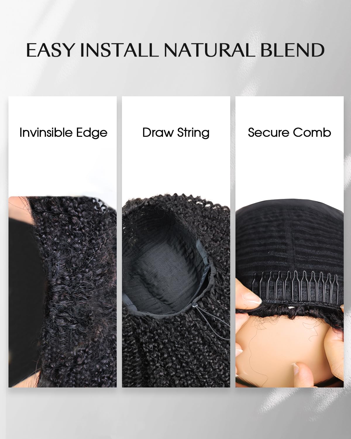 Kinky Curly Half Wig - 200% Density Human Hair | Glueless 3-in-1 Flip Over Headband Wig for Women - 16 Inch