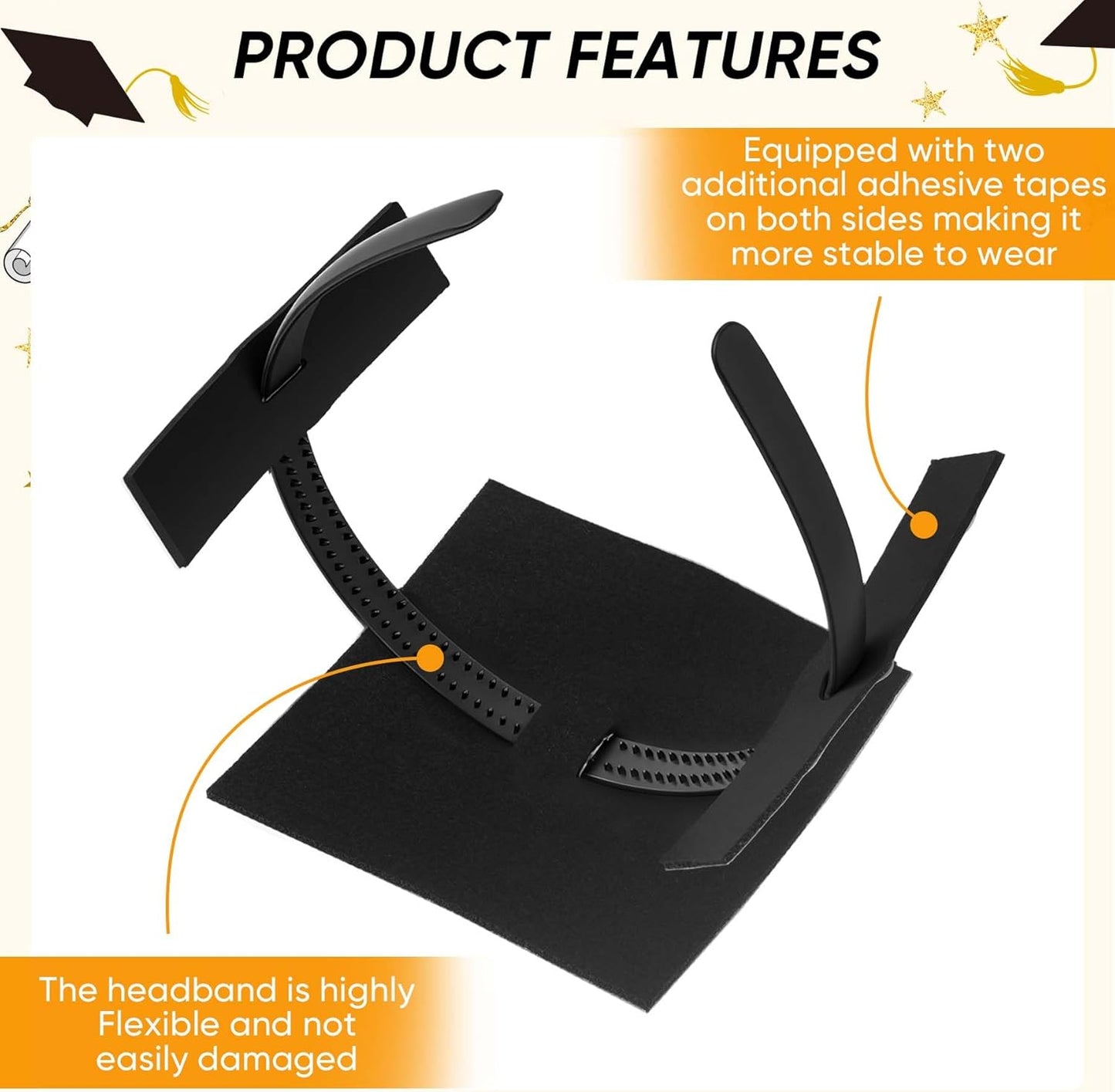 Graduation Cap Headband - 2 Pack Hairband Inserts for Perfect Fit | Black Grad Accessories