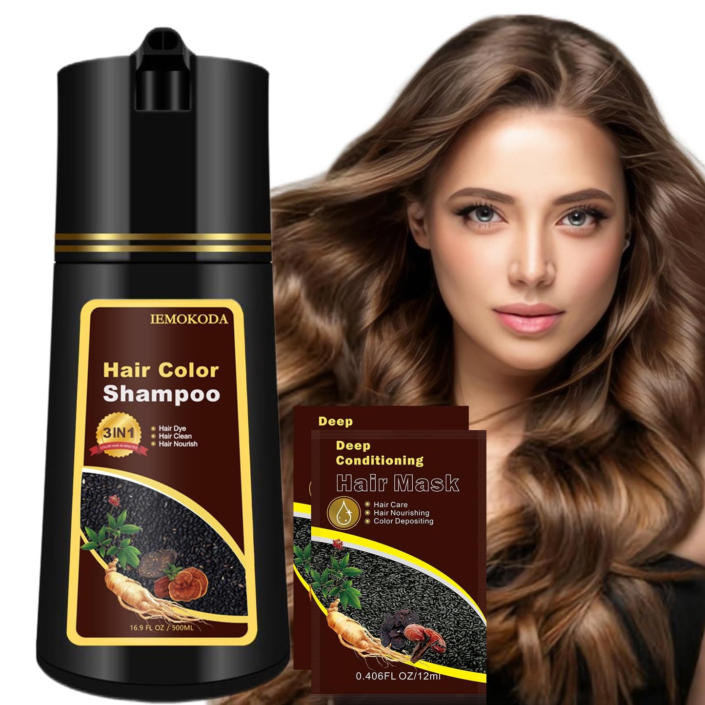 Light Brown Hair Dye Shampoo for Women Men, Herbal 3-in-1 Hair Color Shampoo, Semi-Permanent Brown Hair Dye, Shampoo Para Pintar El Cabello, Colors Hair in Minutes, Easy to Use at Home -16.90 Fl Oz