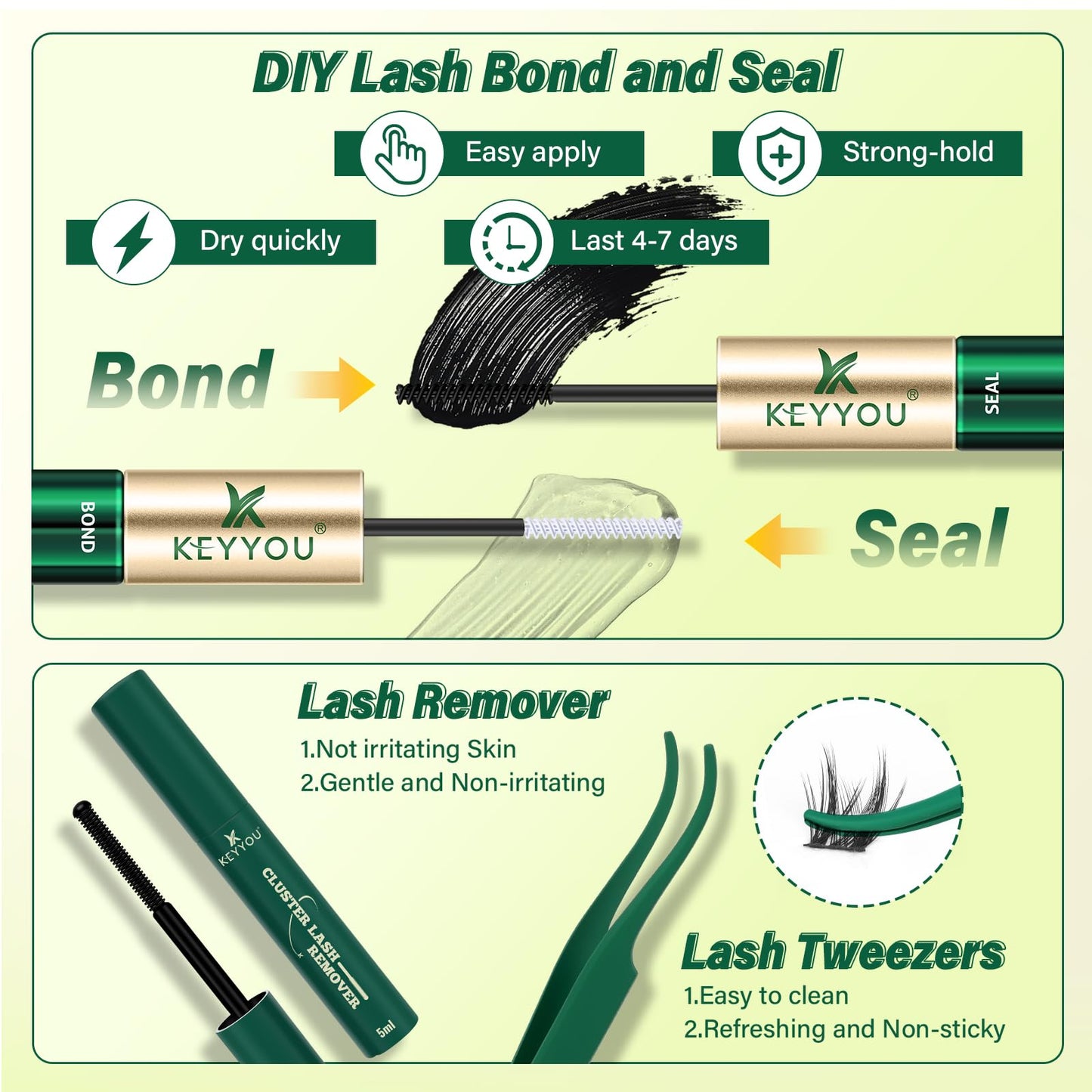 KEYYOU LASH Lash Clusters Kit Manga Lashes 8-18mm C Curl Wispy Lash Cluster Ultra-Thin Natural Lash Cluster with Spike Eyelash Extension Fairy False Eyelash with Remover Bond and Seal（F04 Kit）