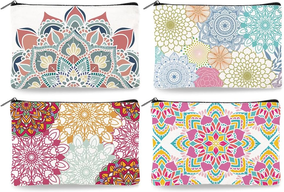 Canvas Western Cowboy Makeup Bag Set - 4Pcs Cactus Cow Design | Portable Travel Organizer, Large Capacity Toiletry Pouches 9.06” x 5.9”