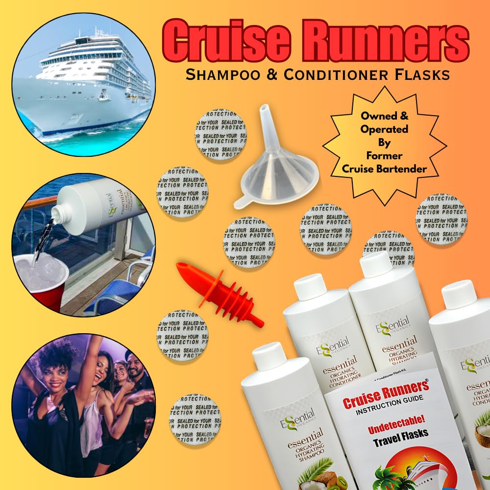 Rum Runners for Cruise Alcohol Smuggling Kit Hidden Flasks for Liquor Disguise Fake Shampoo Bottles Hidden Alcohol Container - Leak-Proof and Undetectable Travel Flasks 4 Bottle Set - CRUISE RUNNERS