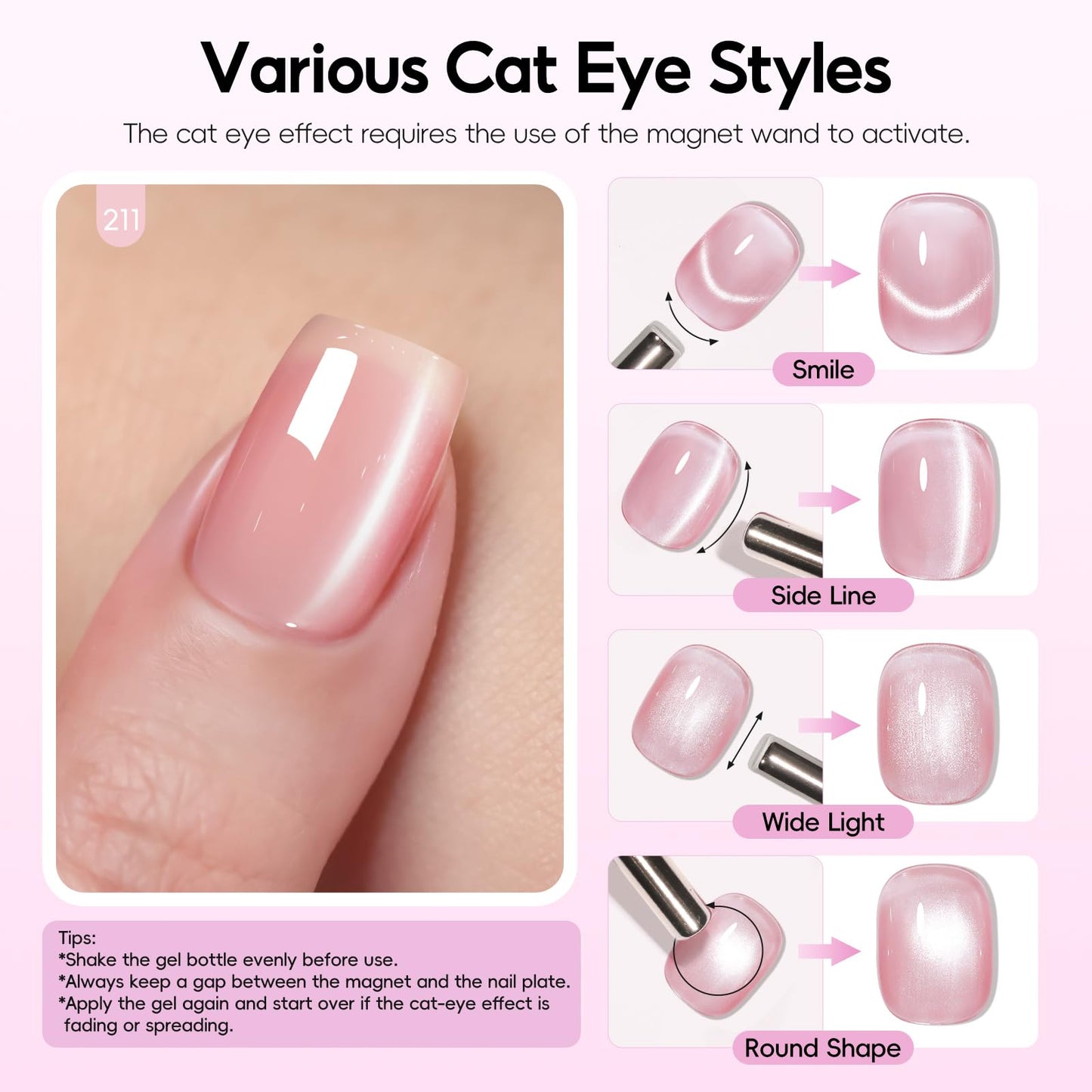 PEACECOLOR Cat Eye Nail Gel Polish Set 6 Colors Spring Nude Light Pink Purple Green Blue Pastel Gel Polish with Magnet Nail Art Salon DIY Gifts