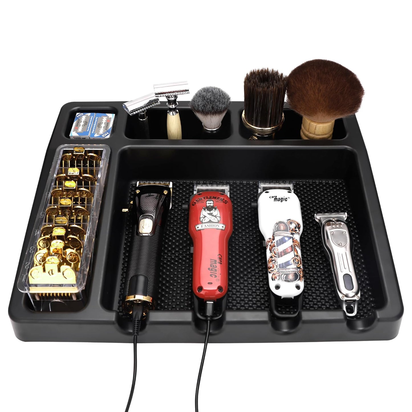 Large Barber Organizer Station, 16 x 12.5 Barber Tray for Clippers & Guards, Duster Brush, Salon Haircut Supplies, Barber Accessories Hair Tool Organizer for Salon & Barbershop and Home
