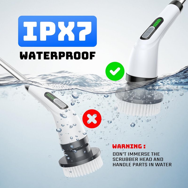 Electric Spin Scrubber for Bathroom: Shower Scrubber with Long Handle, Dual Speed Cordless Power Cleaning Scrub, 7 Brush Heads, IPX7 Waterproof Heavy Duty Cleaner Tools for Tub Tile Grout Wall