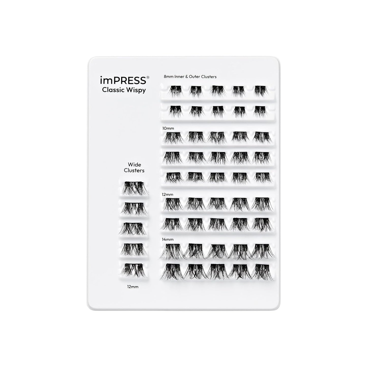 Kiss Impress False Eyelashes - Classic Wispy Cluster Multipack | 50 Pre-Glued 8mm-14mm Lashes, Contact Lens Friendly, Reusable