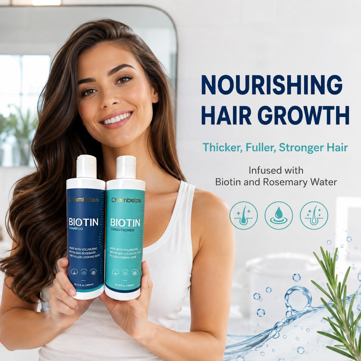 Biotin Shampoo & Rosemary Conditioner Set - Anti-Hair Loss Shampoo and Conditioner for Men and Women - Formulated for Fine Hair - Targets Thinning Hair and Hair Loss - 10.15 fl oz