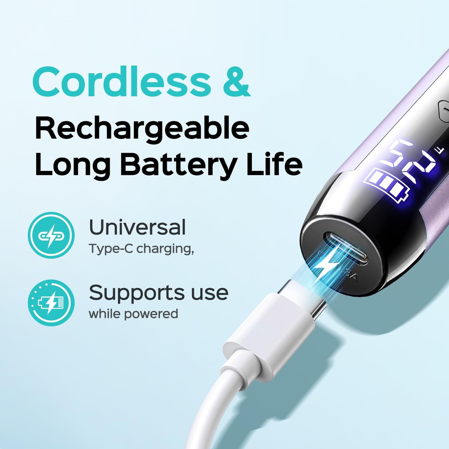 COSLUS C51 Cordless Nail Drill Electric File: Professional for Acrylic Gel Dip Powder Nails, Portable All-in-One Nail Drill Machine Kit for Manicure & Pedicure, with LED Screen & 25 Speeds, Purple