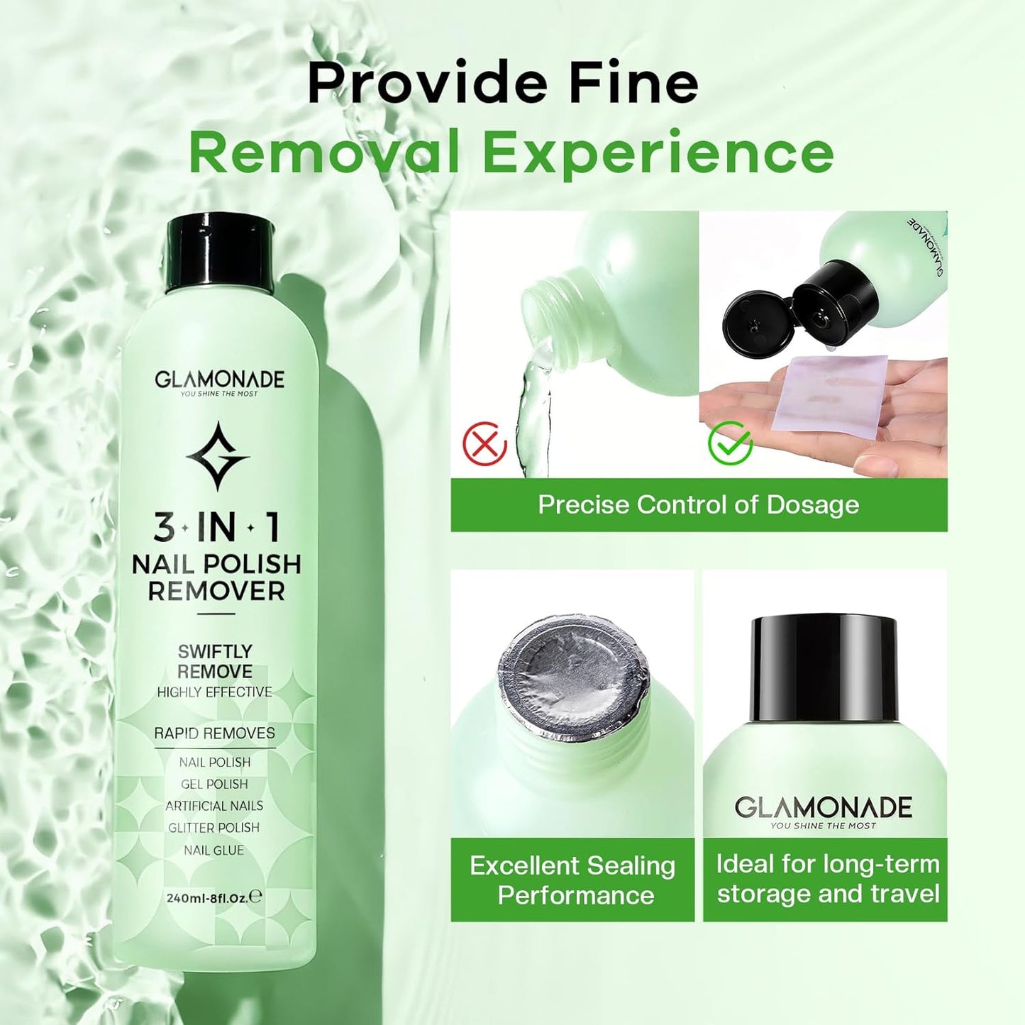 Acetone Nail Polish Remover - Professional Soak-Off Gel Formula with Aloe Vera & Essential Oils | 8 Fl. Oz.
