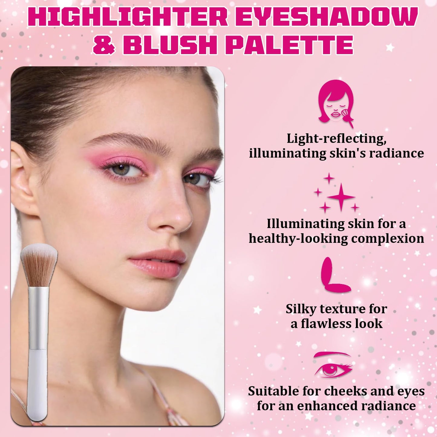 Eye & Cheek Palette with 1 Pcs Blush Brush, Multifunctional Blush Palette, Eyeshadow and Highlighter Makeup, 4-In-1 Natural Glow Contour Powder for Women