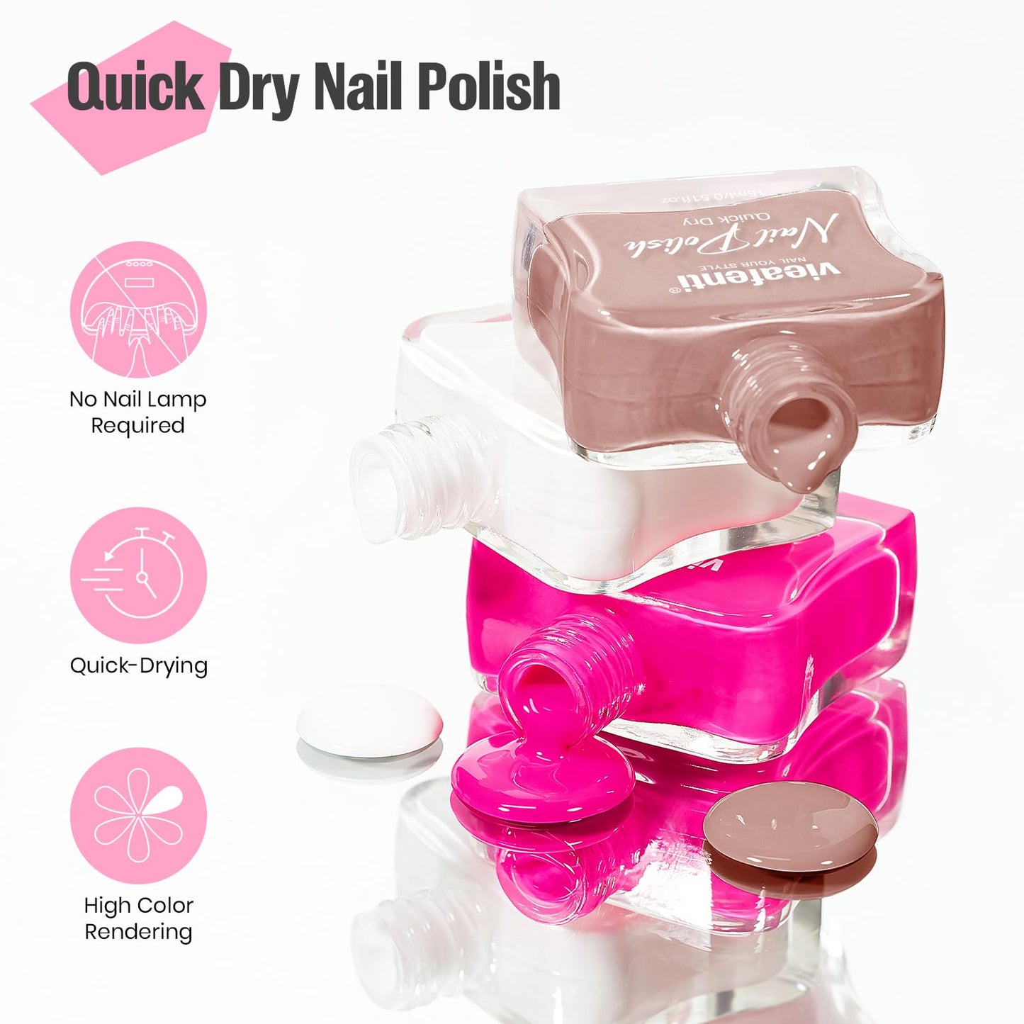 vieafenti Bright Hot Pink Nail Polish, 15ml High Shine Quick Dry Nail Polish, Long Wearing Smooth Application for Beginner and DIY Manicure Salon Quality Manicure at Home
