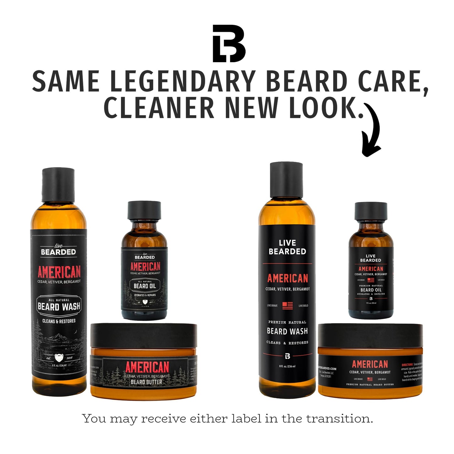 Live Bearded 3-Step Beard Grooming Kit - Wash, Oil and Butter - Made in the USA - All-Natural Ingredients with Shea, Jojoba - Growth Support | American Scent - Cedar, Vetiver, Bergamot