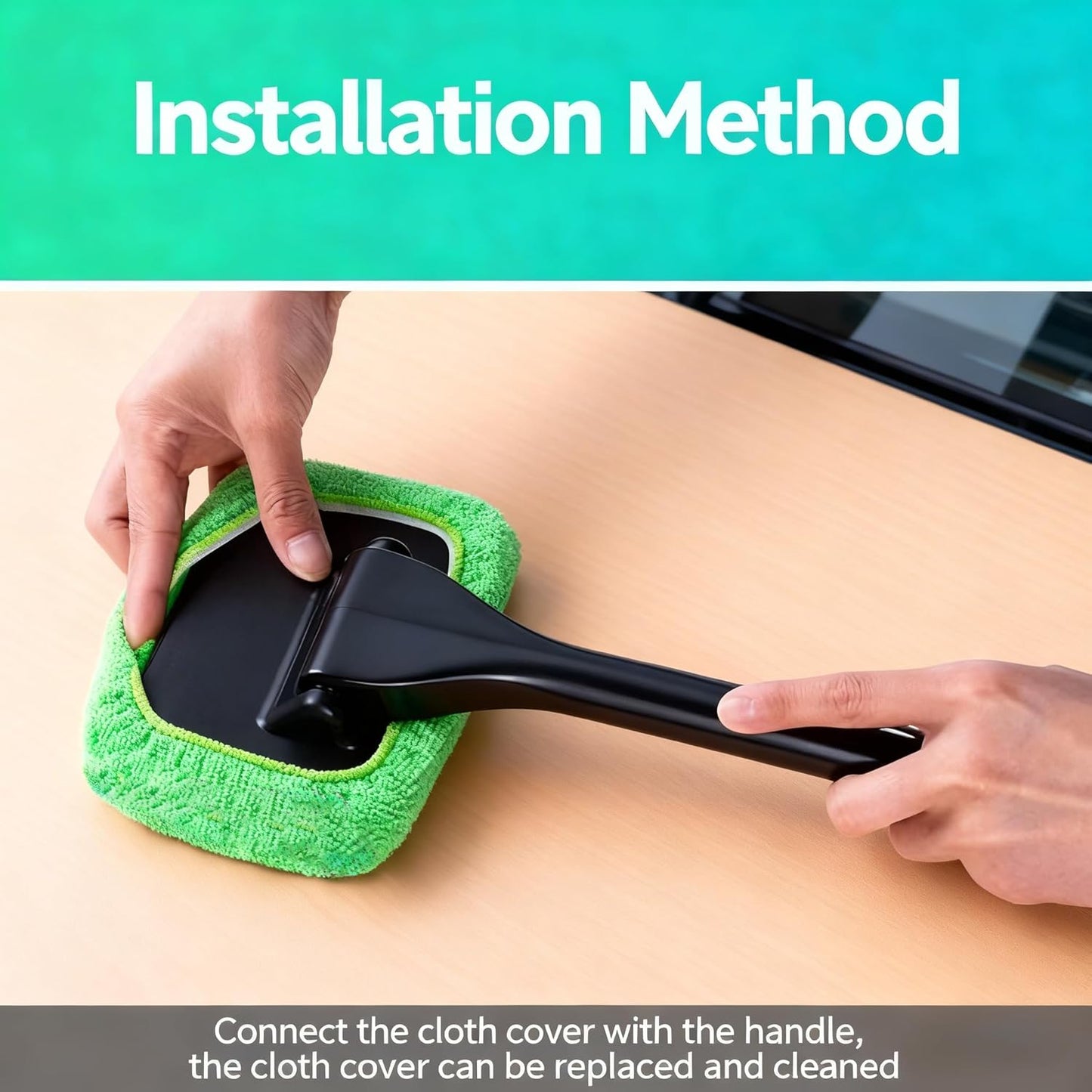 Windshield Cleaning Tool - 5-Piece Auto Window Cleaner Set | Long Handle with Reusable Pads for Vehicle Glass