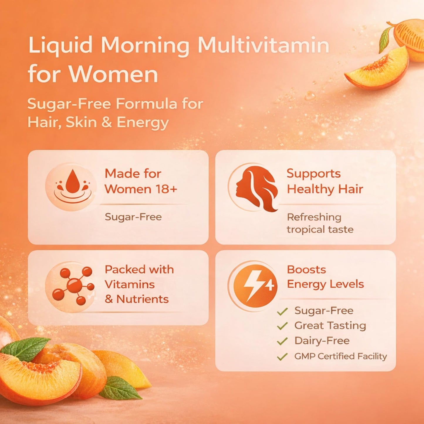 LSJSDS Liquid Multivitamin,Hair Growth,15.22 fl oz / 450ml,Support Healthy Skin,Promote Thicker,Fuller Hair,Reduce Wrinkles & Fine Lines (Peach Mango)