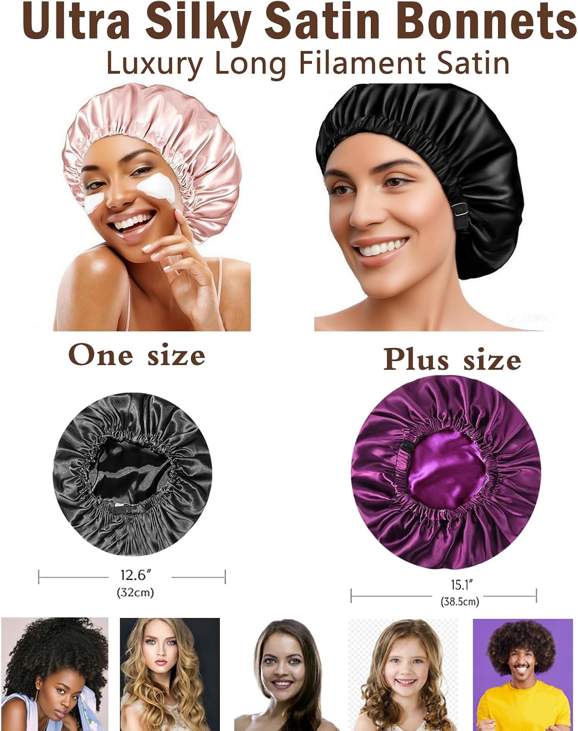 Satin Bonnet Hair Caps for Sleeping - 3 Pcs Silky Night Bonnets for Curly Hair | Women's Sleepwear