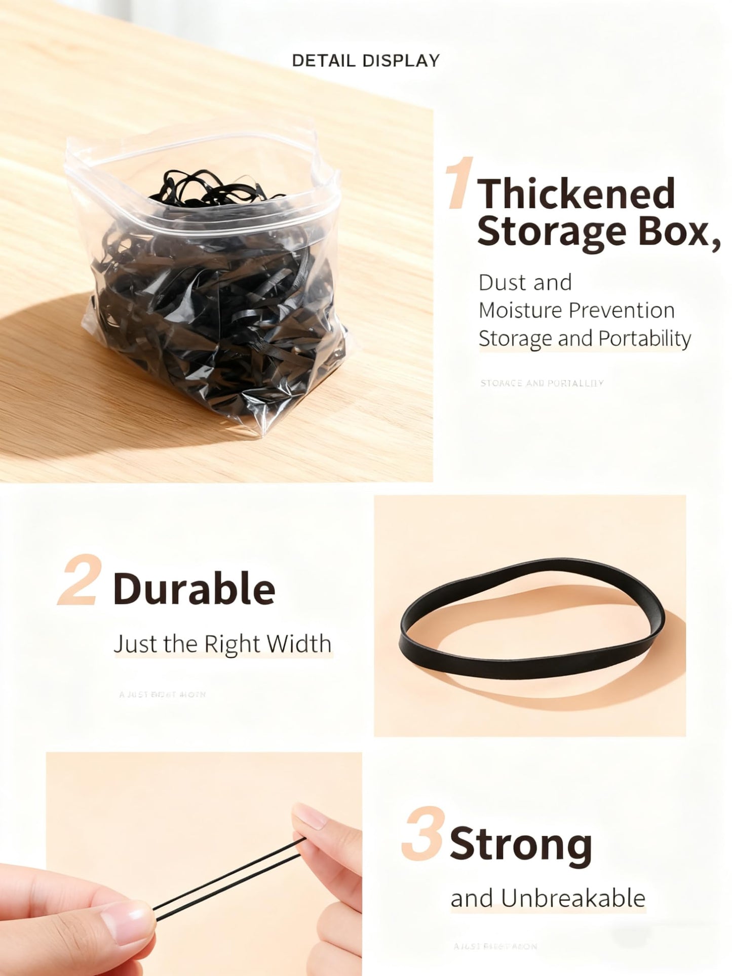 200 pcs Black Elastic Hair Ties Rubber Bands Mini Polyband Soft Ponytail Holder for Kids Baby Girls TPU Pack