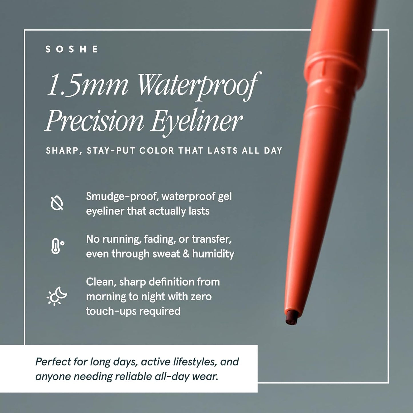Waterproof Precision Eyeliner - 1.5mm Smudge-Proof Gel Liner | Easy Refills, Cruelty-Free (Lovesick - Burgundy Brown)