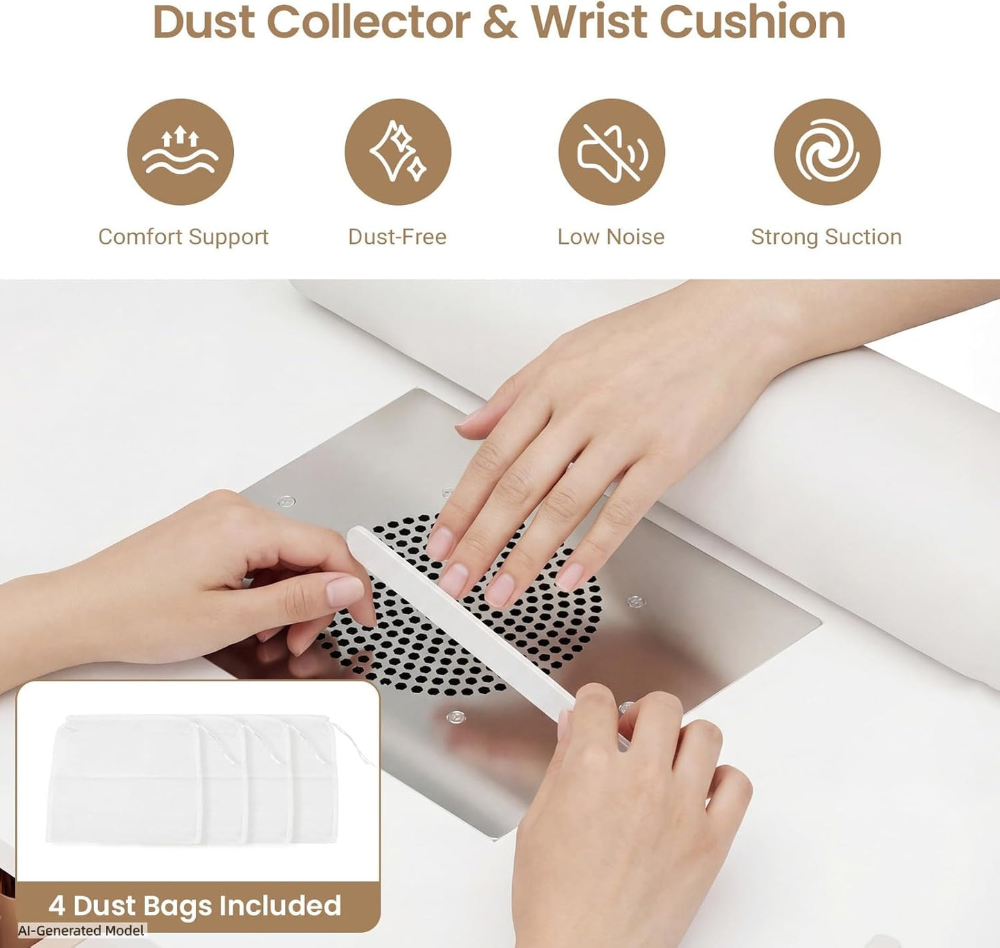 Manicure Table - Nail Desk with LED Light & Dust Collector | Extendable Polish Cabinet, White