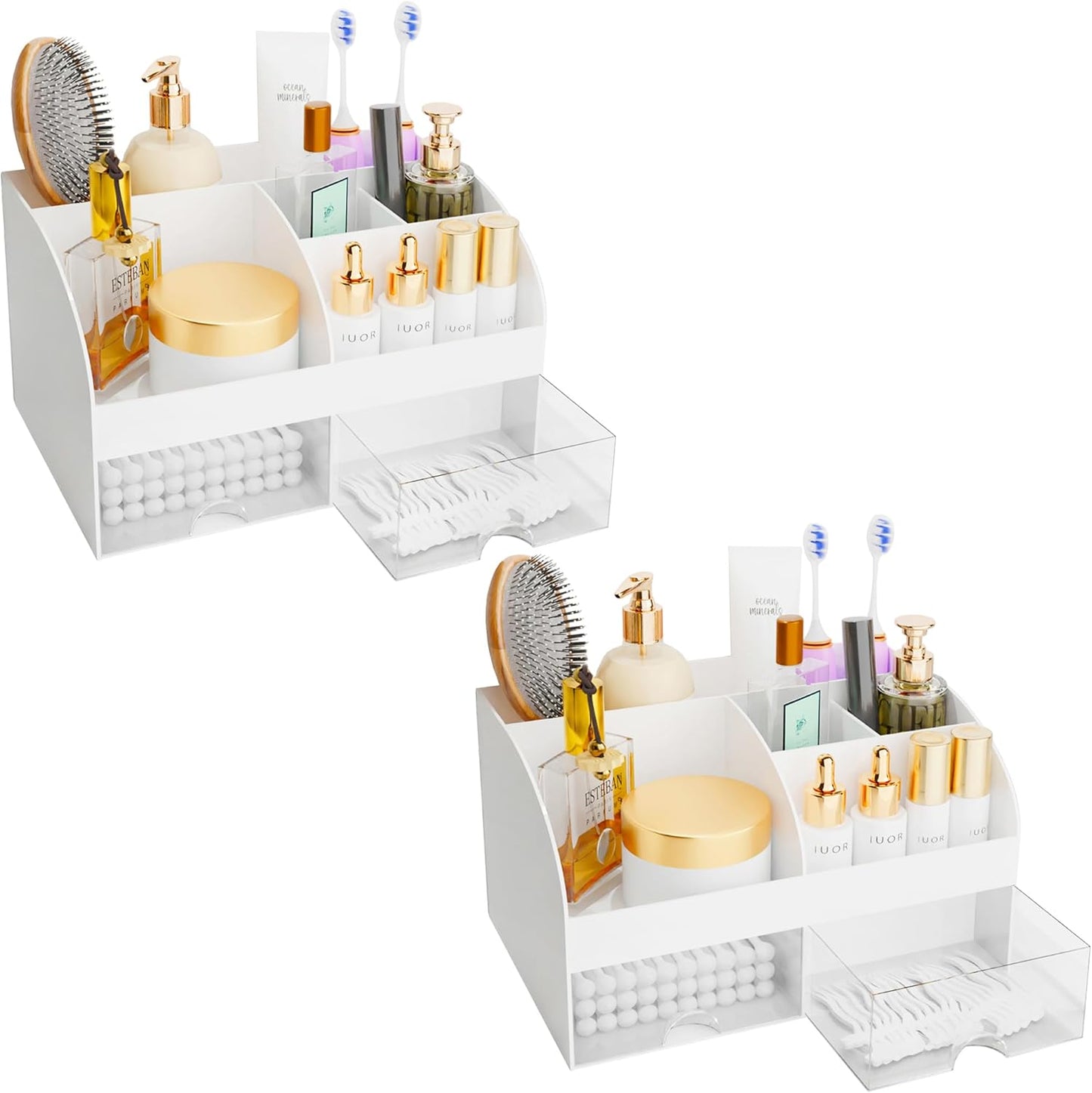 Makeup Organizer - Cosmetic Storage with Drawers for Vanity & Bathroom | White Beauty Holder for Lipstick & Brushes