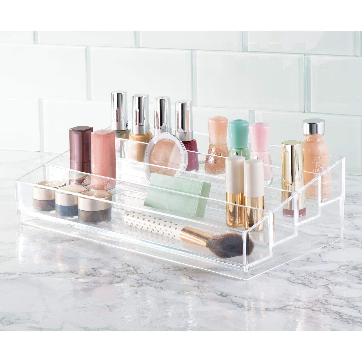 iDesign Tiered Cosmetics & Nail Polish Organizer, The Clarity Collection – 12.75 IN X 6.5IN X 3.75 IN, Clear