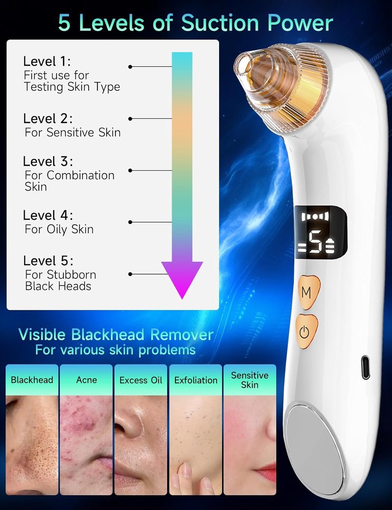 Blackhead Remover Pore Vacuum - 6MP HD Camera, 25X Magnification, 5 Suction Levels | Deep Cleansing Tool for Acne