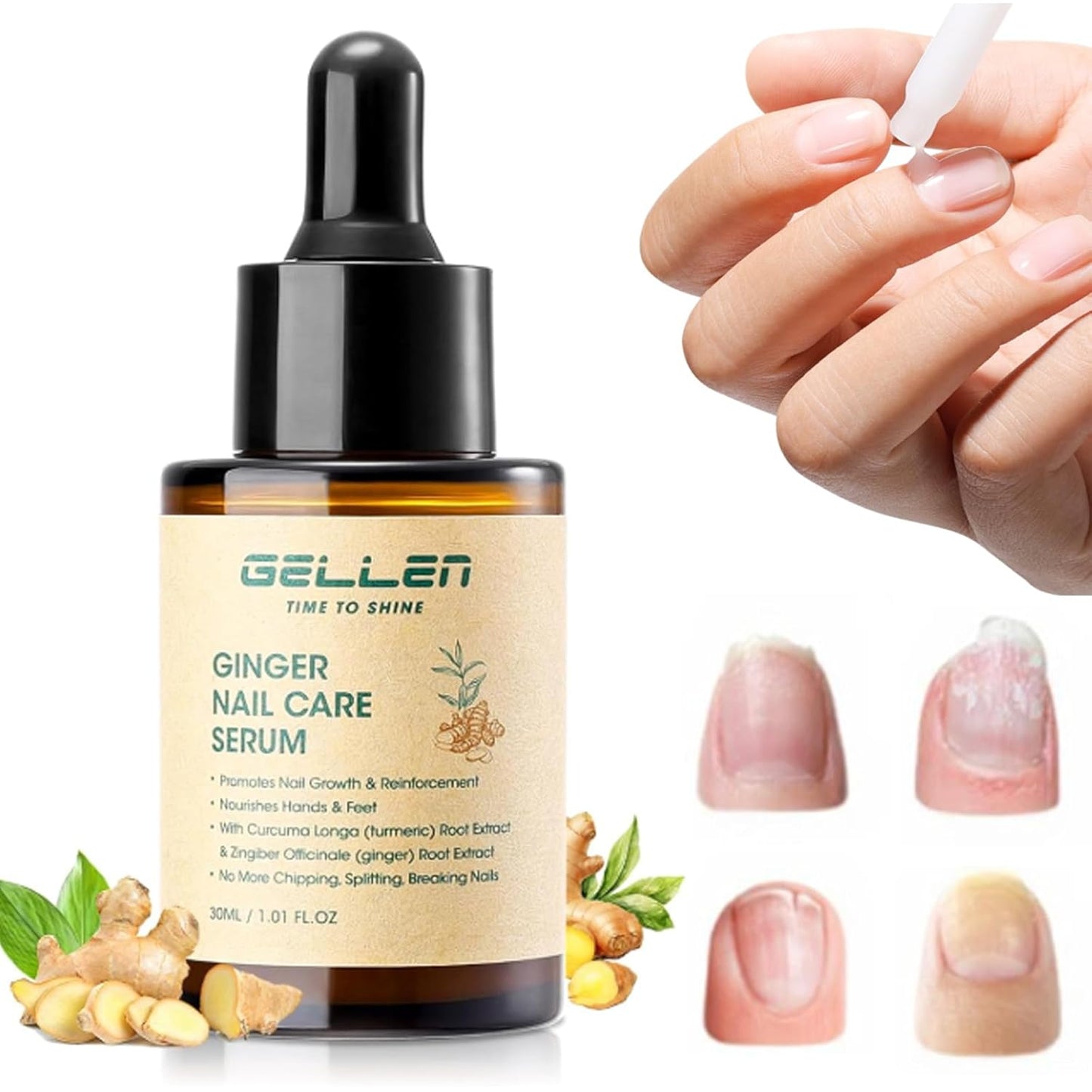 Gellen Ginger Nail Growth Serum - Strengthen & Repair Weak, Brittle Nails | 7-14 Days Treatment
