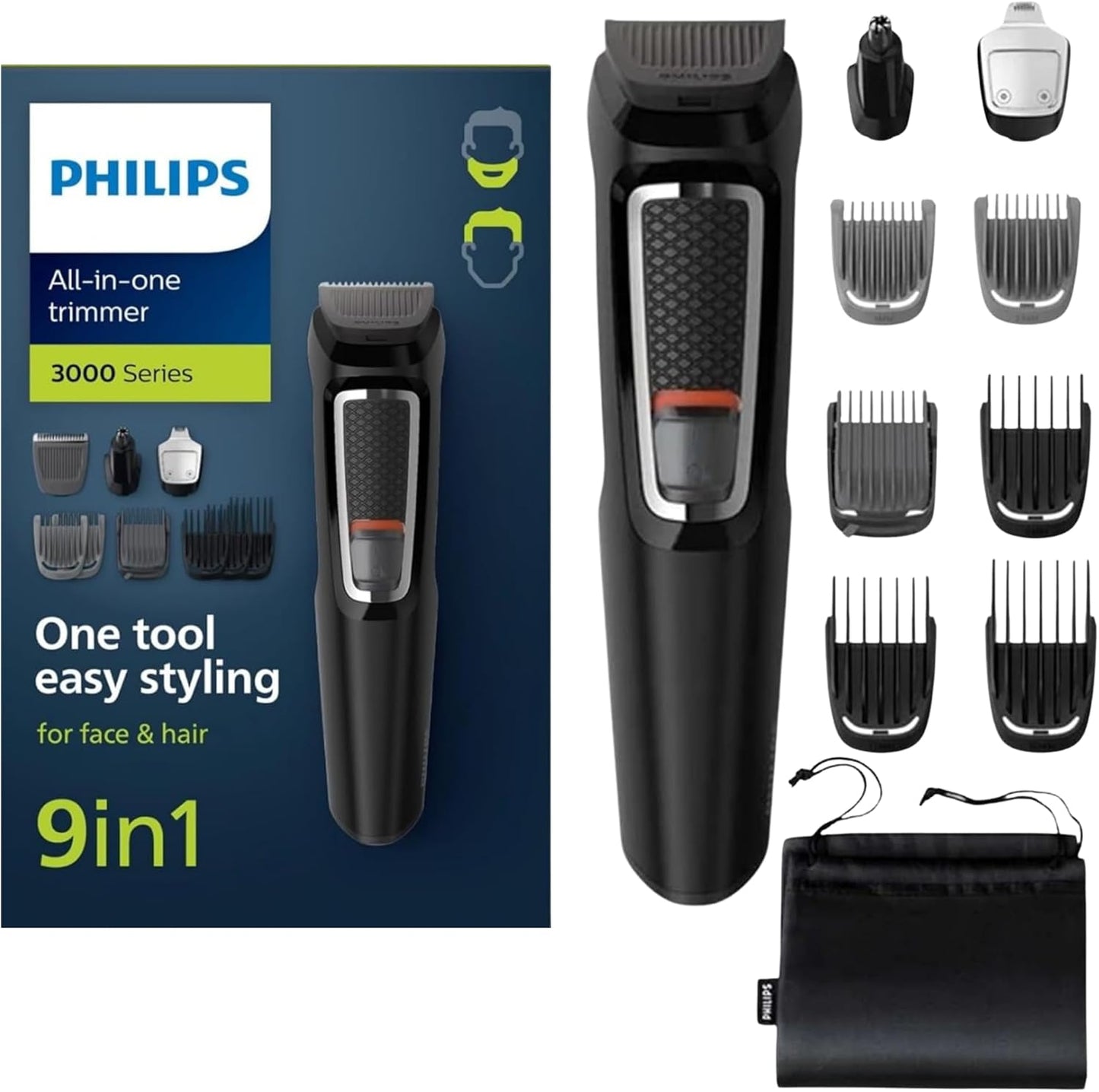 Philips Norelco Multigroom Trimmer - 9-in-1 Grooming Kit with 13 Attachments | Versatile Hair & Beard Care