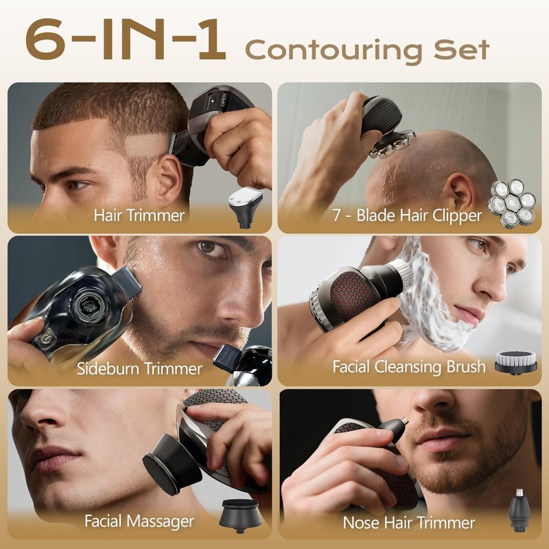 7D Head Shavers for Bald Men, Water Proof Electric Razor for Men with LED Display, Detachable Wet/Dry Anti-Pinch Head Shavers, Shaving Grooming Kit for Balder, Perfect for Home & Travel(Black)