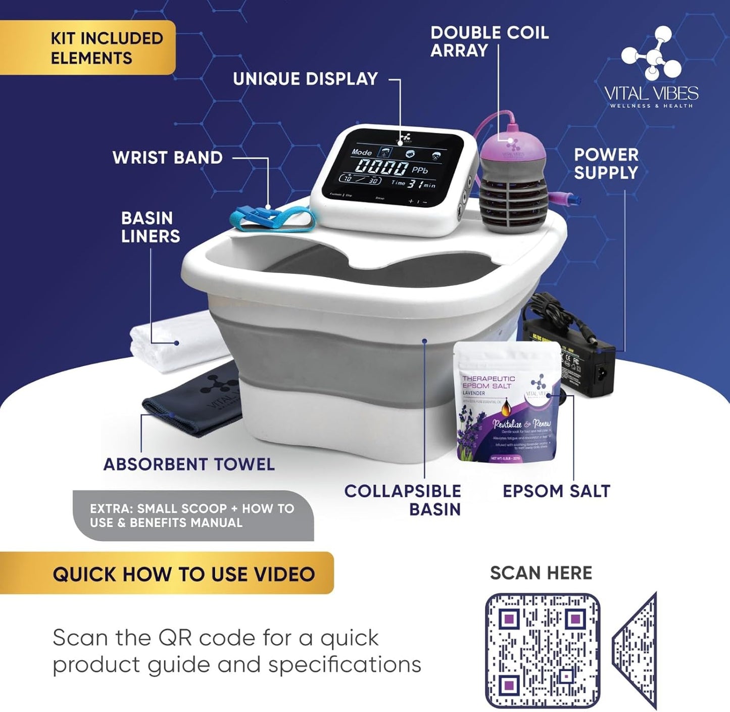 Ultimate Ionic Foot Bath Detox Machine - Spa-Quality Detox with Touch Display | Collapsible Tub & Epsom Salt Included