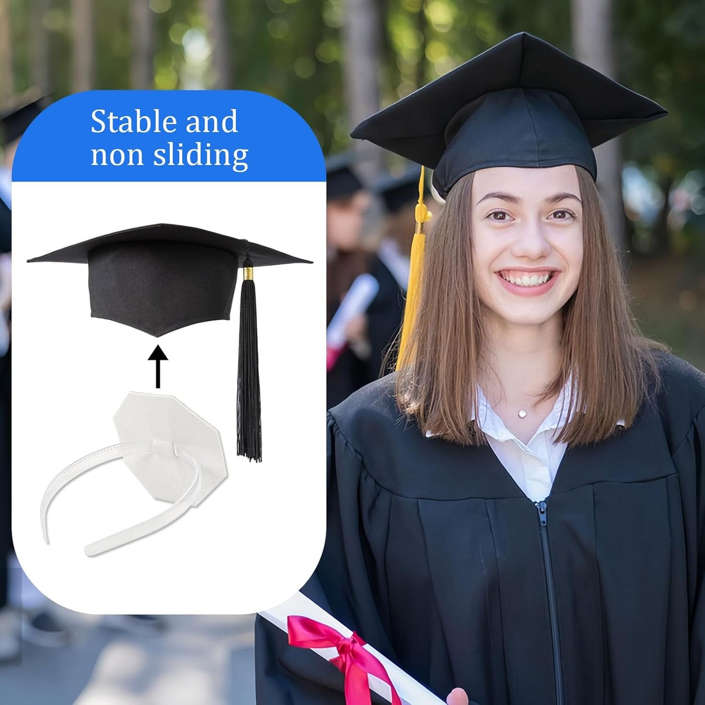 Graduation Cap Headband Insert - Secure Clip Holder for Grad Hats | Anti-Fall Hair Bands (2pcs)