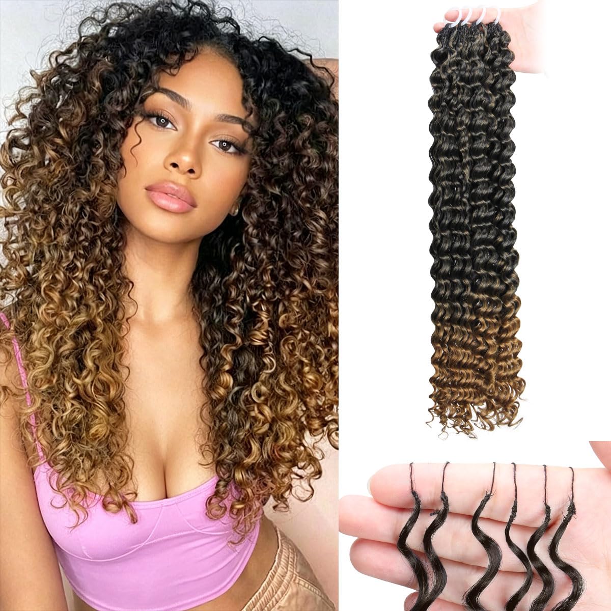 Miracle Knots Crochet Hair - 18 Inch Deep Wave Feather Bundles | Pre-Separated Curly Hair for Women (Natural Black)