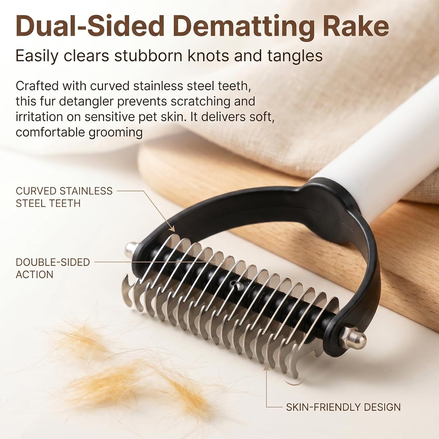 Double-Sided Dematting Comb for Cats & Dogs - Gentle Detangler for Tangles, Knots & Loose Fur | Ergonomic Grooming Brush