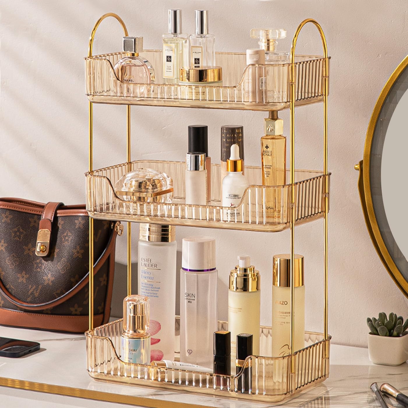 Aveniee Bathroom Counter Organizer - 3 Tier Perfume & Skincare Storage Shelf | Clear Vanity Makeup Tray