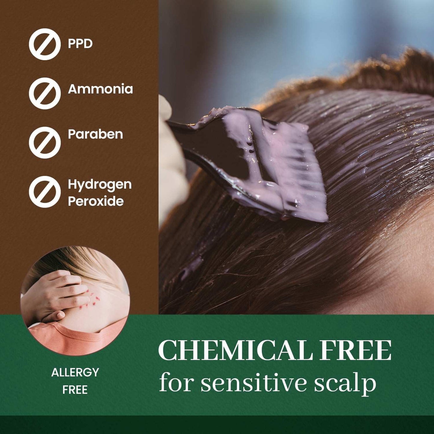 Dark Brown Hair Color Cream & Gray Cover Tint - PPD-Free, Ammonia-Free, Vegan Dye | Gentle for Sensitive Scalp