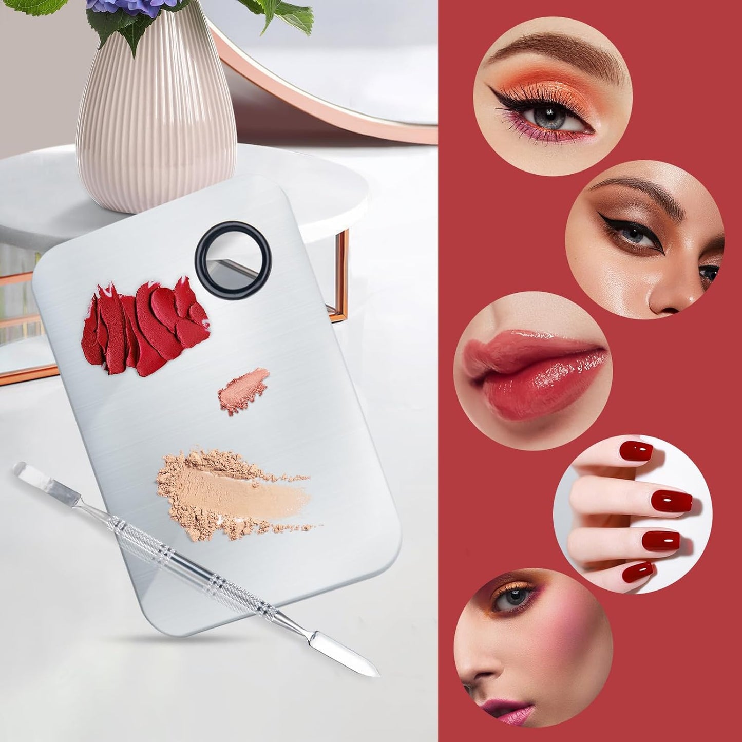 Makeup Mixing Palette - Upgraded Stainless Steel Tray with Spatula for Foundation & Nail Art