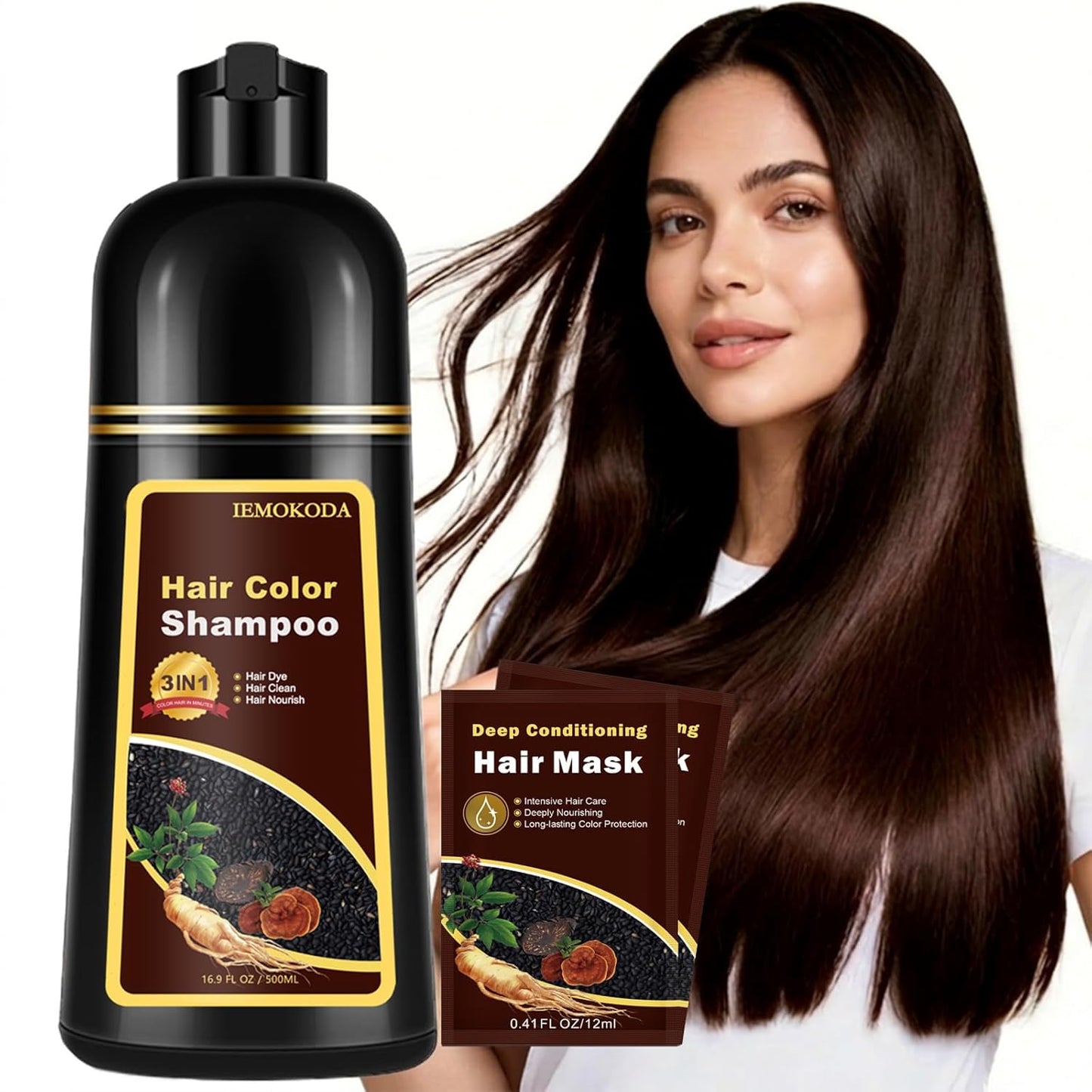 Dark Brown Hair Dye Shampoo - 3-in-1 Instant Color for Men & Women | 100% Gray Coverage, 16.9 Fl Oz