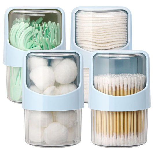 Tbestmax 4 Pack Rotating Qtip Holder Dispenser for Cotton Swabs, Makeup & Hair Accessories, Vanity Organizer with Canisters for Floss Picks, Cotton Balls, Bathroom Essentials Accessories Decor,Blue