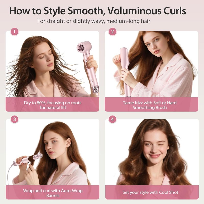 8-in-1 Hair Styler & Dryer Brush Set - Ionic Blow Dryer with Curlers | Fast Drying, No Heat Damage