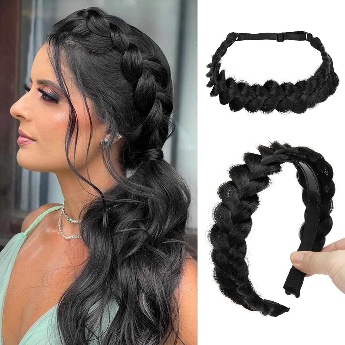 Braided Headbands for Women - Handmade Synthetic Hair Hoops | Sahara Beige 2-Pack