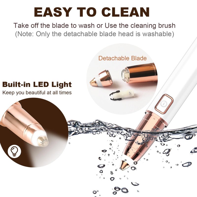 Eyebrow Trimmer for Women - Electric Eye Brow Razor with LED Light Painless & Easy Clean for Eyebrows Face Nose Ear Hair Chin Lips Peach Fuzz Bikini Lines & Other Detailing - Battery Operated (White)